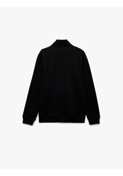 Koton Şardonlu Regular Fit Uzun Kollu Fermuarlı Yaka Sweatshirt Siyah 7wam70003mk