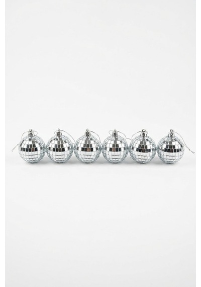 Mini Disko Topu Yılbaşı Ağacı Süsü 3 Cm 6'lı Set - Aynalı Gümüş Asma Süs