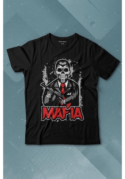 Kendim Seçtim Skull Ganster Mafia Temalı Silahlı Adam Baskılı Tişört Çocuk T-shirt 001