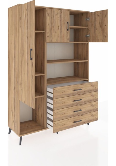 Hyperion Dolap 7 Raflı 4 Çekmeceli 3 Kapaklı 132x44x195 Çam-çam/çam Atlas Çam/atlas Çam
