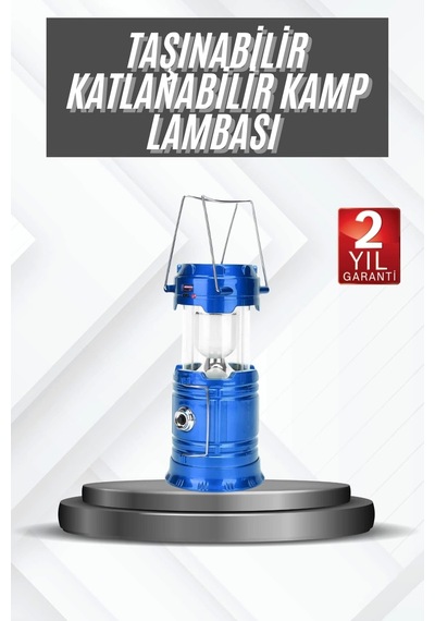 Kamp Lambası Güneş Enerjili Led Lamba Işıldak Şarjlı Powerbank Özellikli Mavi
