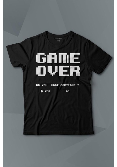 Kendim Seçtim Game Over Atari Retro Pixel Oyun Baskılı Tişört Çocuk T-shirt 001