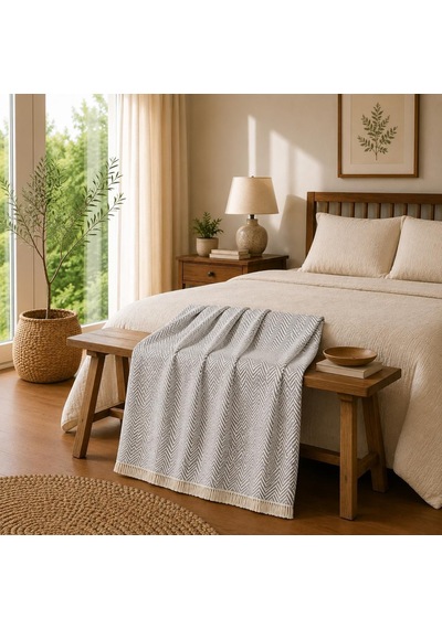 Tr Premium Pamuklu Lilyana Koltuk Örtüsü 170x210 Cm, Çift Taraflı Dekoratif Şal, Tekli, Üçlü, Kanepe, Çekyat V Genel