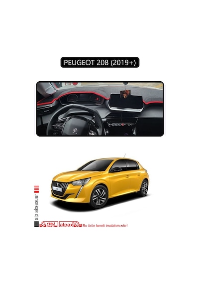 Peugeot 208 2019+ Torpido Koruma Halısı Siyah Kenar
