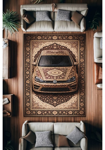 Golf R Araba Desenli Halı Dijital Baskı Yıkanabilir Kaymaz Taban Leke Tutmaz