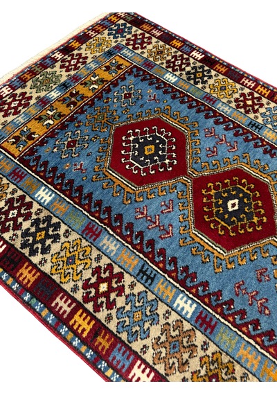 El Dokuma Sıfır Yahyalı Halısı 86x145 Kilim Modeli Mavi Kırmızı Kök Boya Halı