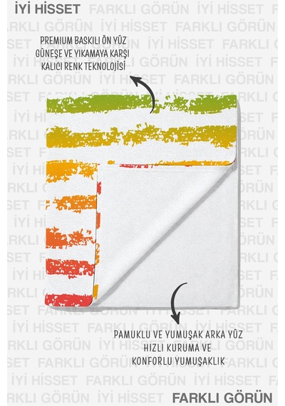 Çizgili Gökkuşağı Plaj Havlusu - Modern Renk Geçişli Havuz Deniz Hızlı Kuruyan Mikrofiber Havlu Kül Melisa