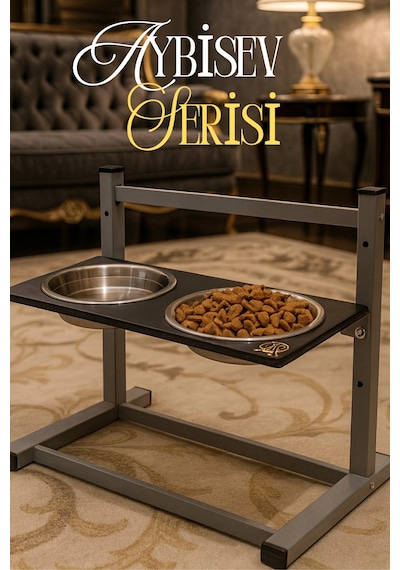 Reyo Ok-ay Store Aybisev Büyük Ve Orta Boy Köpekler İçin Ayarlanabilir 3 Yükseklikli Paslanmaz Çelik Mama Ve Su Kabı Standı Gri-siyah