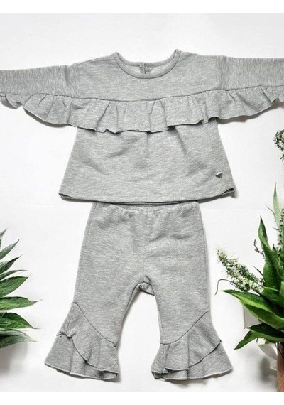 Çikoby Kız Bebek Fırfır Detaylı Eşofman Takım-14856 Gri