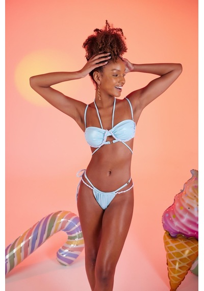 Holly Lolly Özel Yapım Parlak Kumaşlı Premium Mia Bikini Altı Mavi
