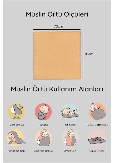 3 Desenli 3 Düz Renk Ile 6lı, Pamuk, Çok Amaçlı Müslin Çok Renkli