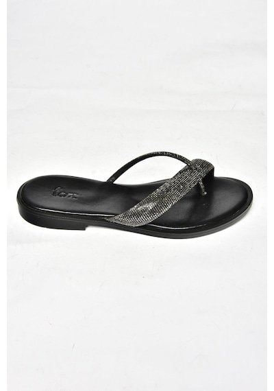 Fox Shoes S250050109 Siyah Taşlı Parmak Arası Kadın Terlik Siyah