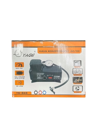 220 Volt-12 Volt 250 Psi Kompresör Lastik Hava Şişirme Oto Pompası Fişli Ve Çakmaklı Yage-843 5332
