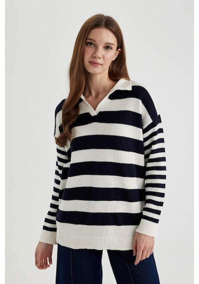 Defacto Regular Fit Çizgili Polo Yaka Tişört Tunik C2850AX24SPNV243 Lacivert