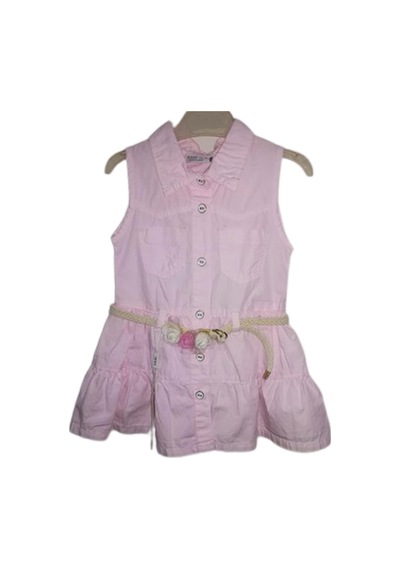 Kız Çocuk Elbise Keten Pembe-2 Yaş-Pembe
