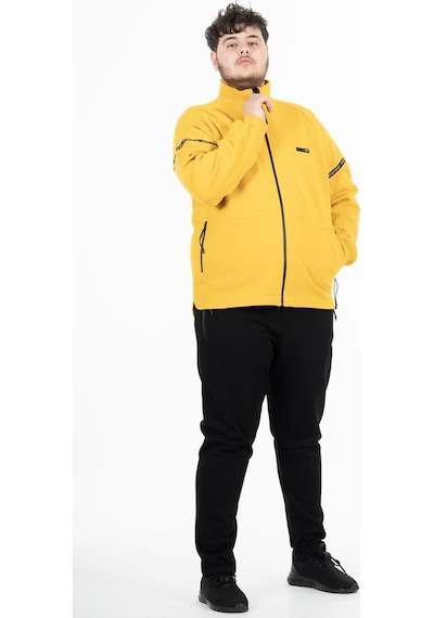 Maraton Sportswear Büyük Beden Erkek Hakim Yaka Dar Paça Uzun Kol Basic Sarı Eşofman Takımı 21518-Sarı