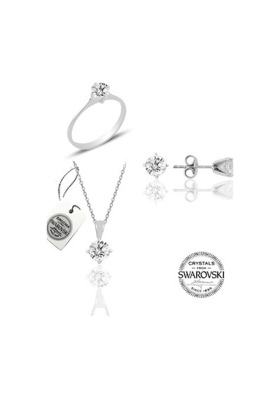 Gümüş Swarovski Tek Taş Modeli Üçlü Set (536535775)