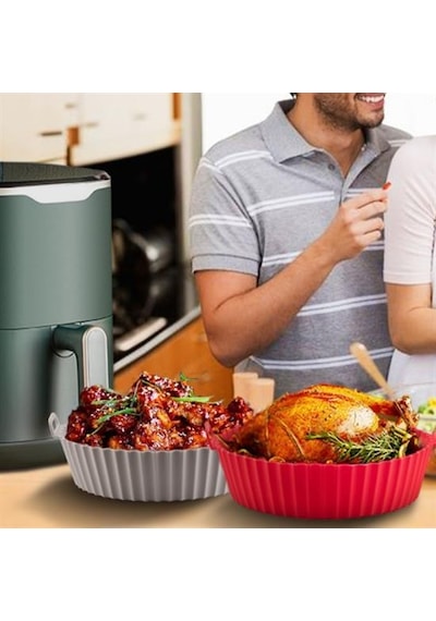 Renkli Isıya Dayanıklı Yıkanılabilir Silikon Fırın Ve Airfryer Yuvarlak Pişirme Matı 20 Cm Gri