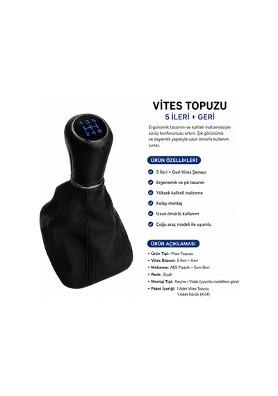 Tofaş Şahin Doğan Kartal Mavi Led Işıklı 5 İleri + Geri Vites Topuzu Ve Körük Seti