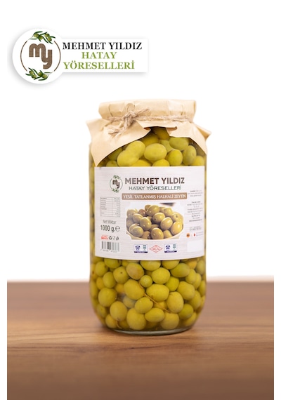 Mehmet Yıldız Hatay Yöreselleri Yeşil Tatlanmış Halhali Zeytin 1 KG