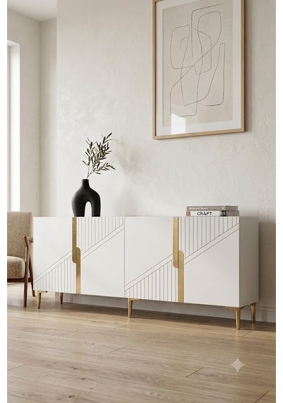 Ka1528bg Evva Konsol Ve Tv Sehpası Beyaz-gold 150cm