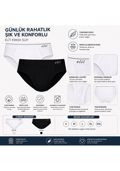 Tutku Elit 1351 Erkek İnce Bel Kemerli Slip Külot Rahat Esnek Günlük Kullanım 6 Lı Paket Siyah