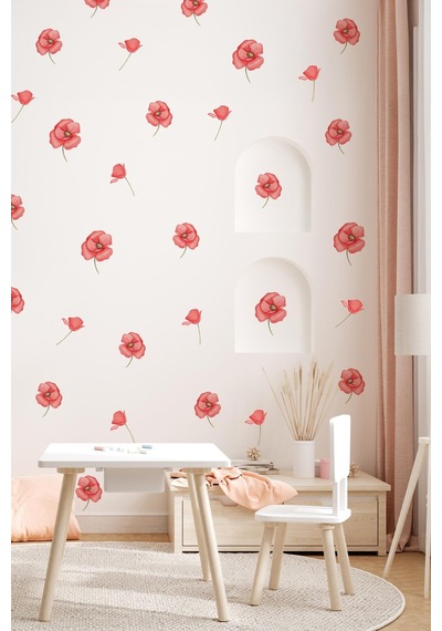 Soft Fuşya Renkli Çiçeklerden Oluşan Sticker Seti 48 Parça Özel Kesimli Mat Yüzeyli Sticker Dijital Baskı