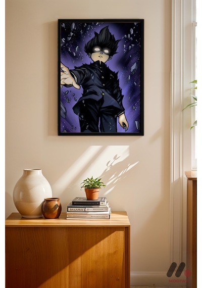 Mob Psycho Uzay Sahnesi Poster, Siyah Çerçeveli Duvar Tablosu - Anime Severlere Özel Hediye