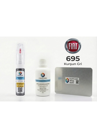 Fıat 695 Kurşun Gri Rötuş Seti - 2 Si 1 Arada İğne Ve Fırça Uçlu Şişe, Solüsyon Ve Rötuş Çeliği