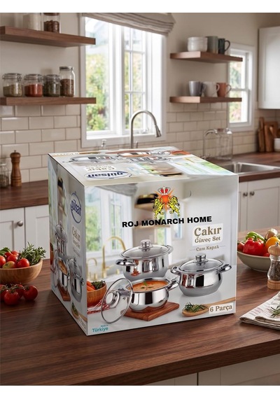 Tr Roj Monarch Home Çakır Güveç Set, Paslanmaz Çelik, Cam Kapaklı, 6 Parça, Lüks Tasarım Genel