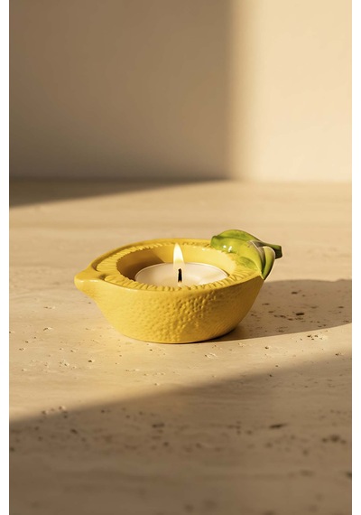 Limon Tasarımlı Dekoratif Sarı Mumluk Sarı