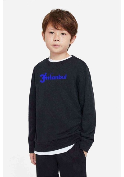 Tshirthane 34 Istanbul Baskılı Unisex Çocuk Siyah Sweatshirt Siyah