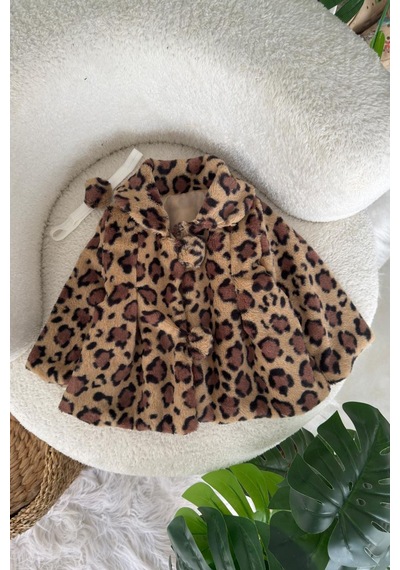 Miniğimin Cicileri Leopar Astarlı Kız Bebek Ceket - Kahve Acı Kahverengi