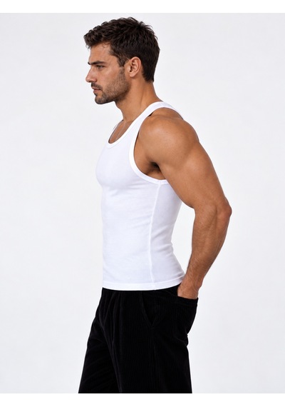 We&me Erkek Halter Yaka Slimfit Sporcu Likralı Atlet Beyaz