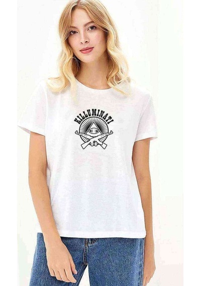 Killuminati Baskılı Beyaz Kadın Tshirt