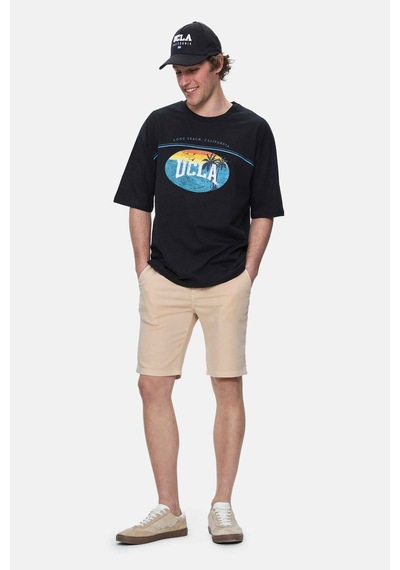 Ucla Aıre Siyah Bisiklet Yaka Baskılı Oversize Erkek Tshirt Siyah