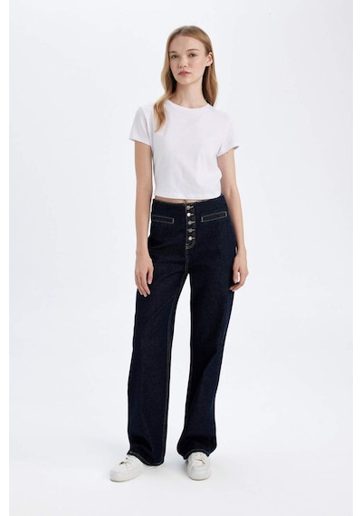 Defacto 90's Wide Leg Yüksek Bel Uzun Jean Pantolon D5830AX24WNNM34 Mavi