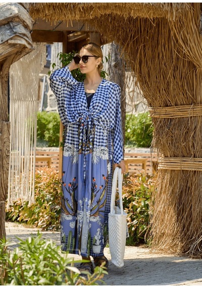 Mayovera Kimono Kaktüs Tasarım Mavi