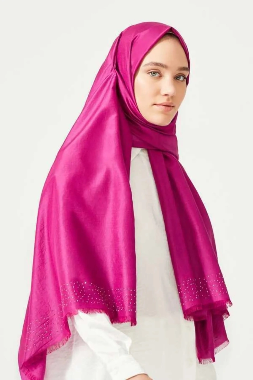 İmannoor Taşlı Taş Şal 21k-1055 Fuşya