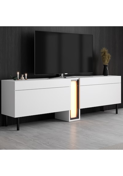 Nova Siyah Demir Ayaklı Rgb Led Işık Sistemli Beyaz Tv Ünitesi Tv Sehpası Beyaz - Siyah Nova Siyah Demir Ayaklı Rgb Led Işık Sistemli Beyaz Tv Ünitesi Tv Sehpası Beyaz - Siyah