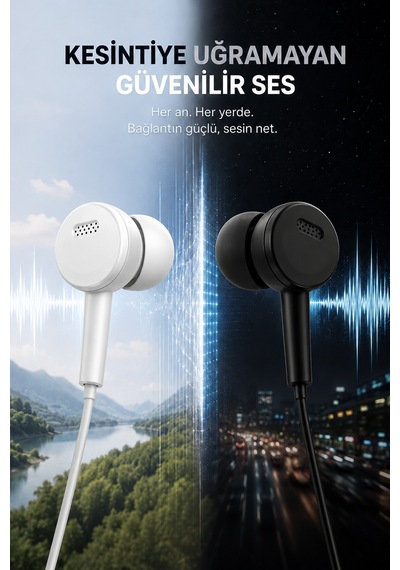 Jopus Yüksek Sesli Stereo Kulak İçi Kulaklık Mikrofonlu 3.5mm Aux Jack Girişli 1m Kablo Tak Çalıştır iOS Android Uyumlu