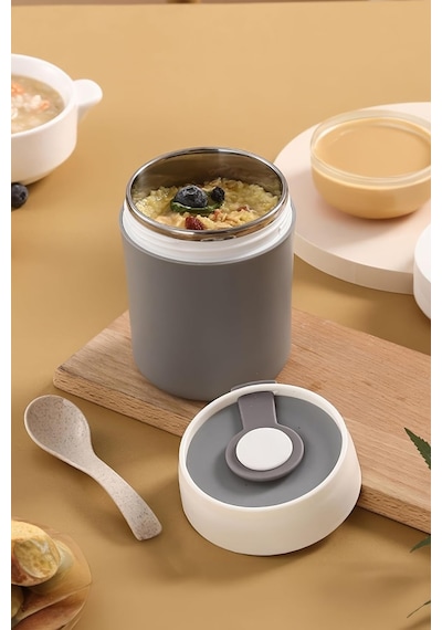 304 Çelik Gri 500ml Yemek Çorba Mama Taşıma Saklama Kabı Sıcak Tutmaz Cin560gr Genel