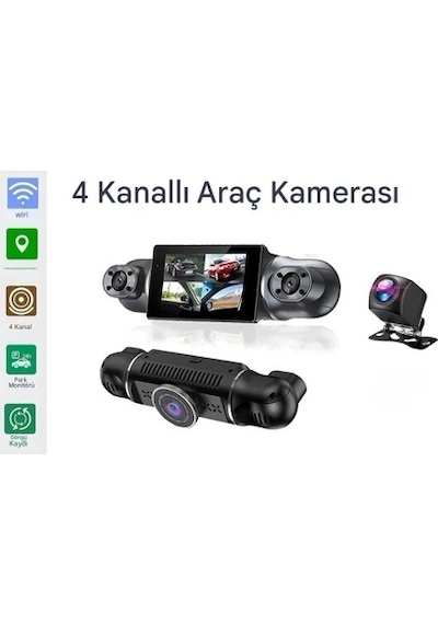Araç Kamerası - 4 Kameralı - Gps Takip - G Sensör - 1080p Kayıt -