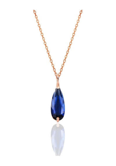 Gümüş Rose Safir Taşlı Damla Modeli Kolye (536537018)