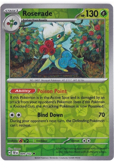 Roserade Reverse Holo 009/162 - Temporal Forces - Pokemon Kartı Mint
