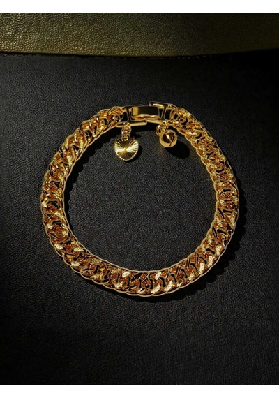 22 Ayar Altın Kaplama Gurmet Zincir Bileklik - 19 Cm Kalp Ve Zil Detaylı Gold