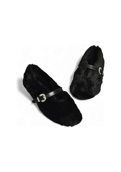 Fox Shoes V820105504 Siyah Peluş Günlük Düz Kadın Babet Siyah