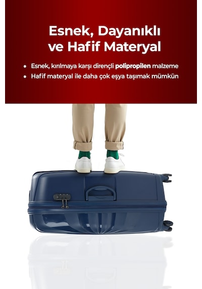Troya Polipropilen Pp Kırılmaz 2'li Valiz Seti Orta Ve Kabin Boy 360 Döner Sessiz Tekerlekli Lacivert Siyah