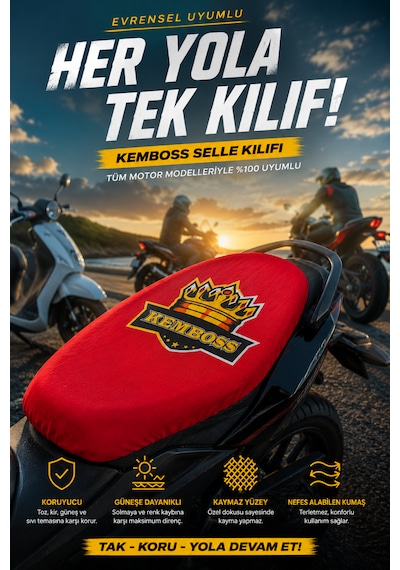 Universal Motor Sele Kılıfı Kırmızı Kaymaz Yüzeyli Scooter Ve Motosiklet Sele Koruyucu