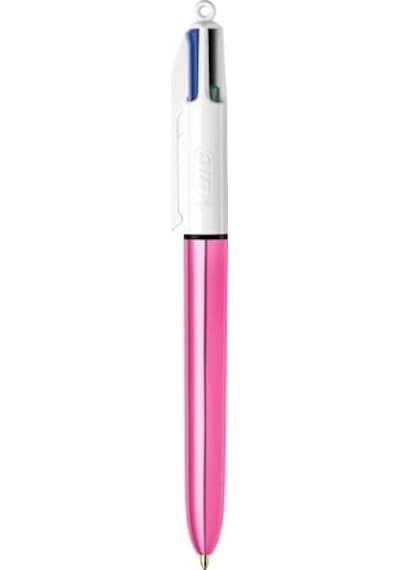 4 Colours Shine Pembe Gövde Tükenmez Kalem 12'li Kutu, 4 Renk Mavi, Siyah,yeşil Ve Kırmızı , 1.0 Mm. Uç -